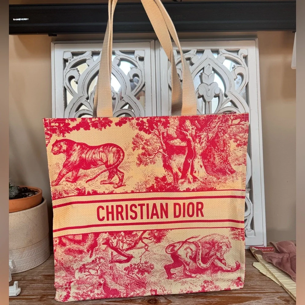 Dior Red and Cream Dioriviera Tote Bag - Picture 3 of 7